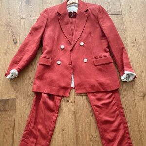 Sandro Red Tailored Suit Classic Notched Lapels
